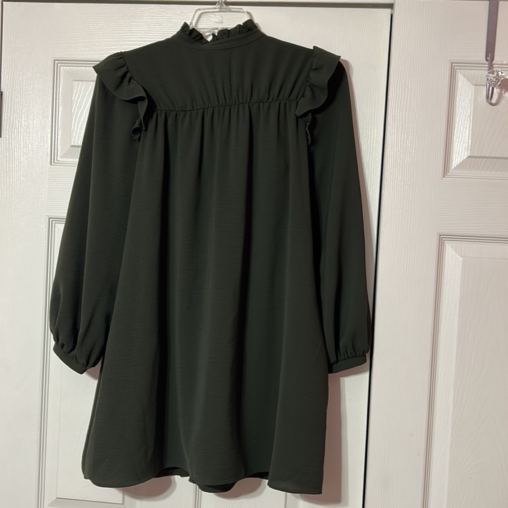 ZARA Women’s Olive Green Ruffle High  Neck Mini Dress Size M - Picture 6 of 7